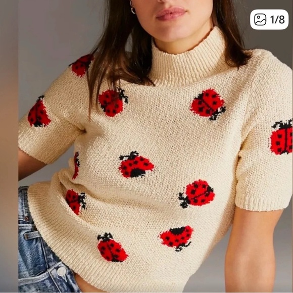 Anthropologie Sweaters - Anthropologie Beige Ladybug Turtleneck Sweater